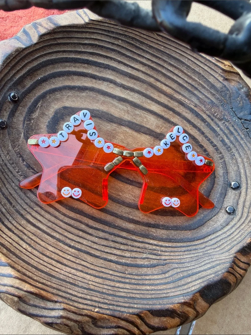 Orange Travis Kelce Star Sunglasses with Beaded Smile & Star Accents / Taylor!